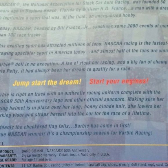 1998🔥🔥BARBIE DOLL NASCAR💥 Mattel 50th Anniversary Edition 🆕 - Picture 6 of 12